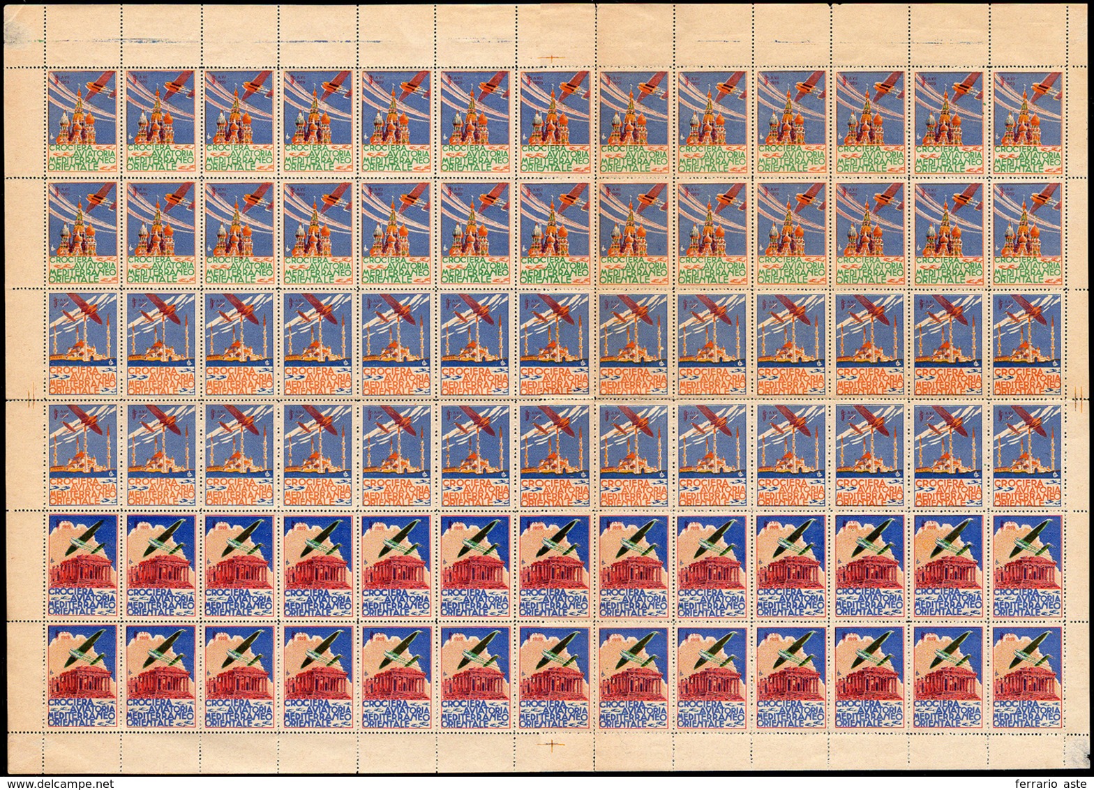 1929 - Crociera Aviatoria Del Mediterraneo Orientale, Il Foglio Intero Contenente Le Tre Vignette Er... - Zonder Classificatie