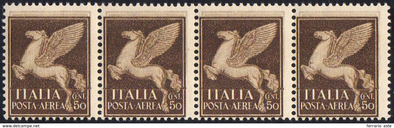 1930 - 50 Cent. Imperiale, Doppia Stampa (11a), Striscia Orizzontale Di Quattro, Gomma Integra, Perf... - Zonder Classificatie