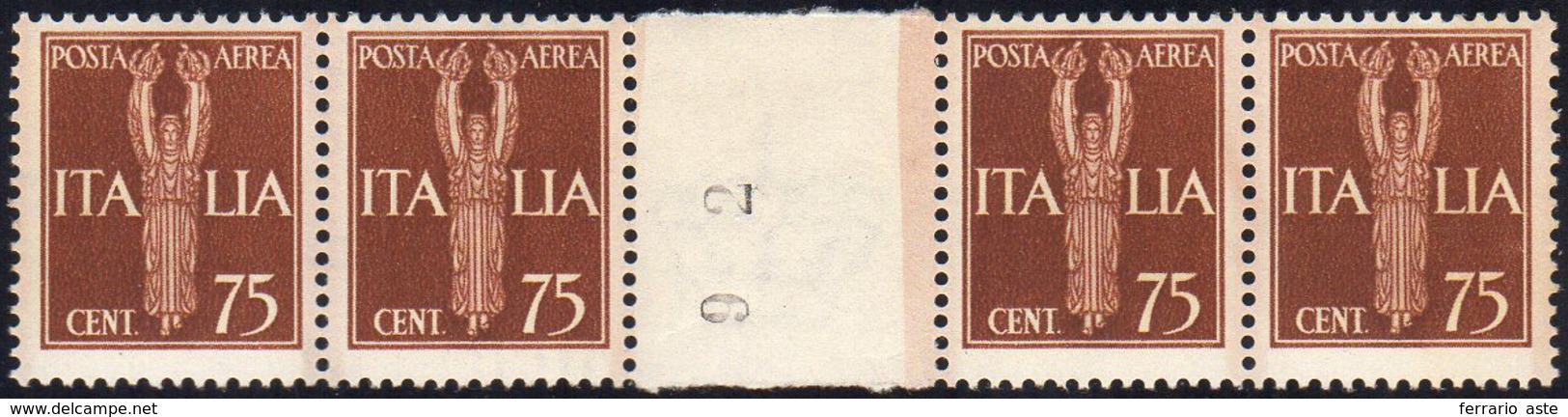 1930 - 75 Cent. Imperiale (12), Striscia Orizzontale Di Quattro Con Interspazio Di Gruppo Al Centro,... - Zonder Classificatie