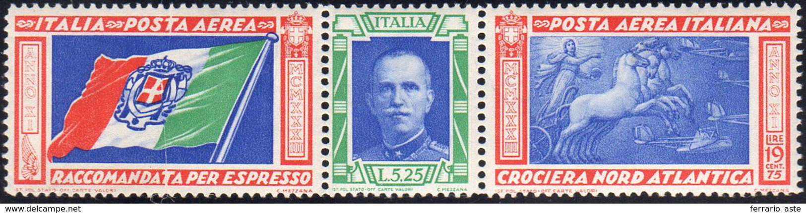 1933 - 5,25 + 19,77 Lire Trittico, SENZA SOPRASTAMPA, (51/I), Doppio Pli D'accordeon Sulla Sezione D... - Zonder Classificatie