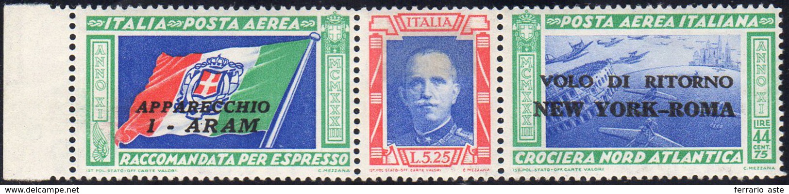 1933 - 5,25 + 44,75 Lire Trittico I-ARAM, Non Emesso, CON DOPPIA SOPRASTAMPA "VOLO DI RITORNO NEW YO... - Ohne Zuordnung