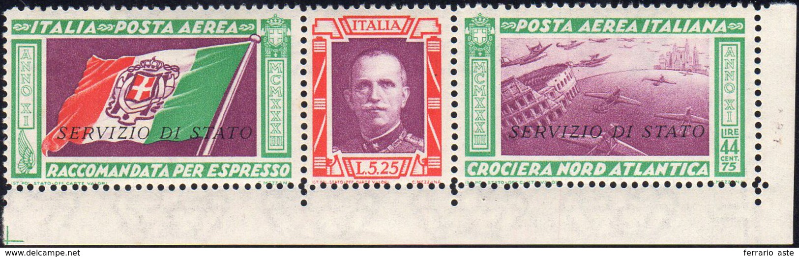 SERVIZIO AEREO 1933 - 5,25 + 44,75 Lire Trittico Servizio Di Stato, FILIGRANA LETTERE (1a), Angolo D... - Unclassified