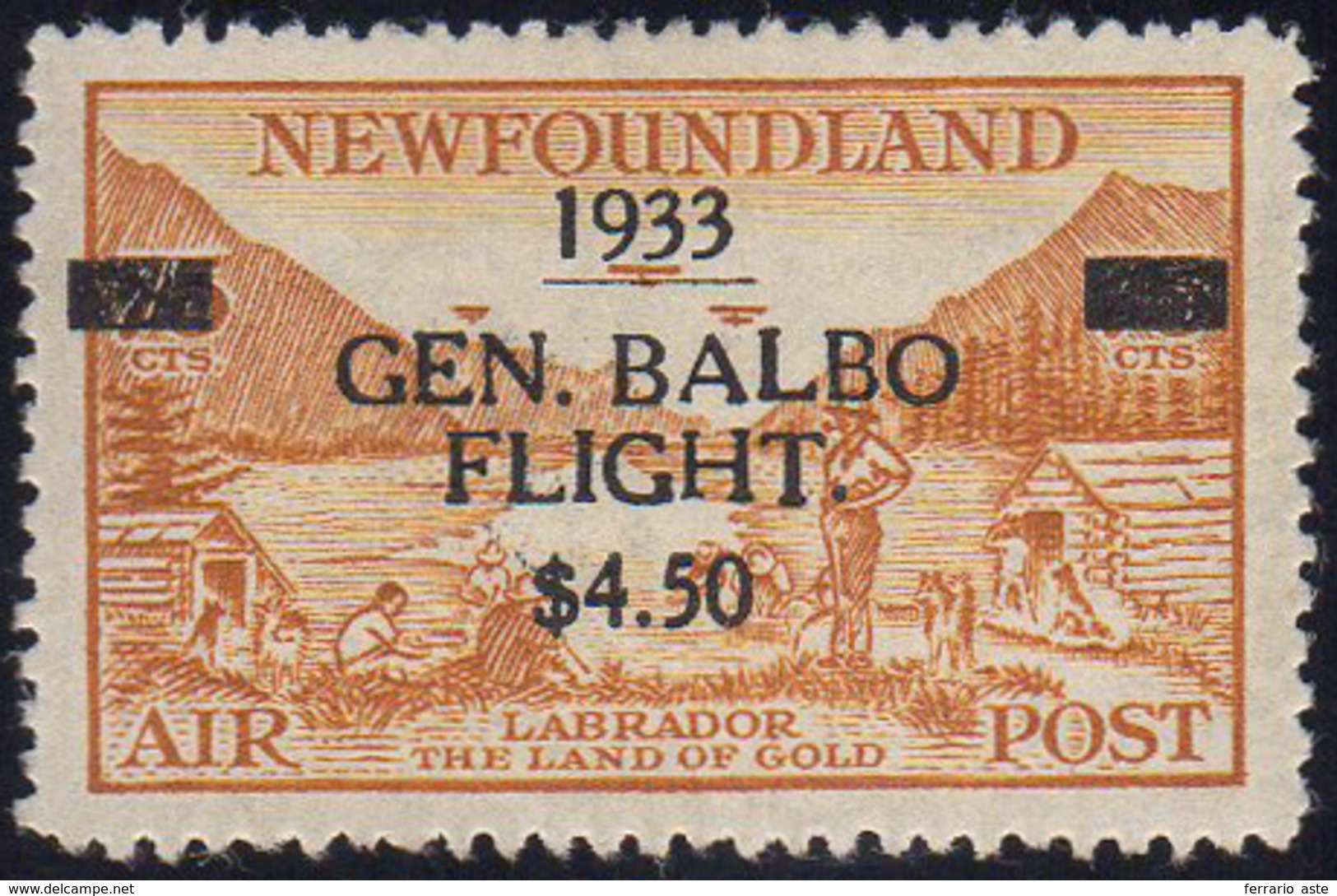 TERRANOVA NEW FOUNDLAND 1933 -  4,50 $ Volo Generale Balbo (Yv. A18), Nuovo, Gomma Originale, Perfet... - Ohne Zuordnung