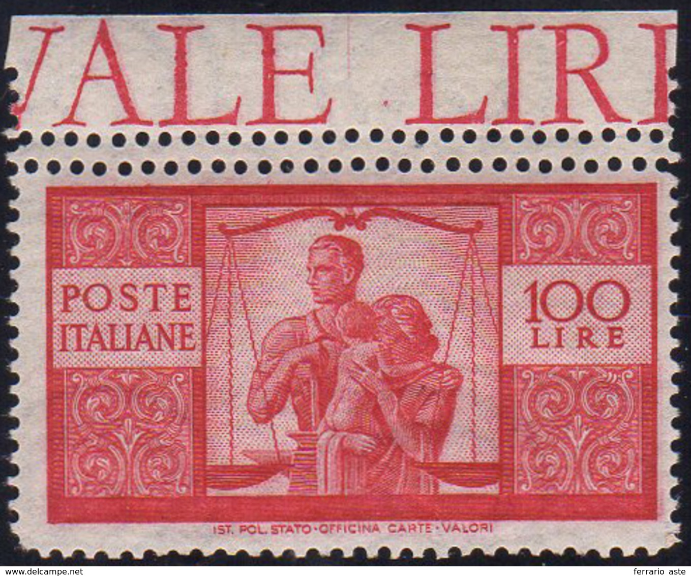 1946 - 100 Lire Democratica, Dent. 14 X 14 1/4, Doppia Dentellatura Orizzontale (Sass. Spec. 23/IIEb... - Non Classificati