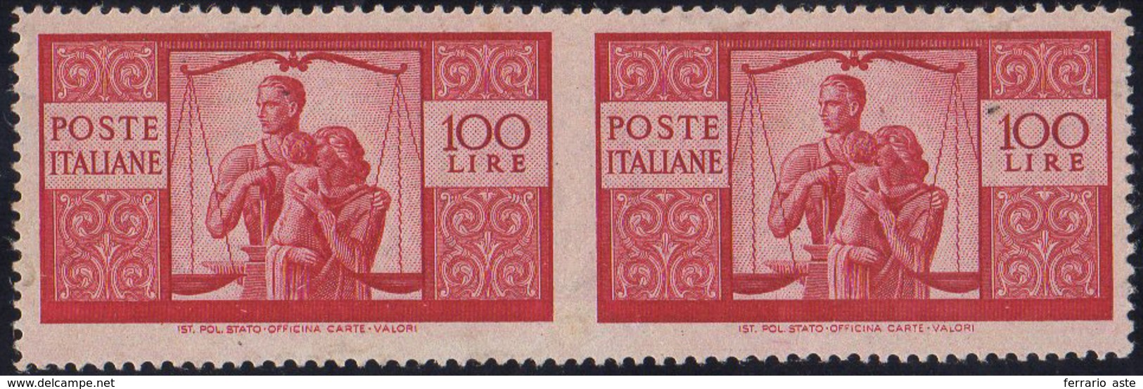 1946 - 100 Lire Carminio Vivo Democratica, Coppia Orizzontale Non Dentellata Al Centro (565ar), Gomm... - Zonder Classificatie