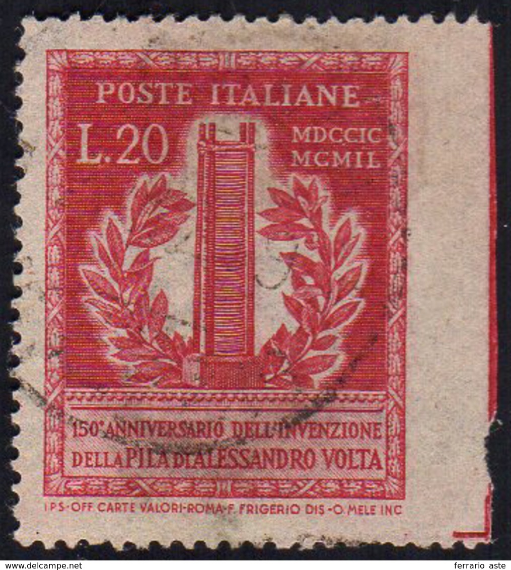 1949 - 20 Lire Volta, Dent. 13 1/4X14, Non Dentellato A Destra (611/Id), Bordo Di Foglio, Usato, Per... - Unclassified