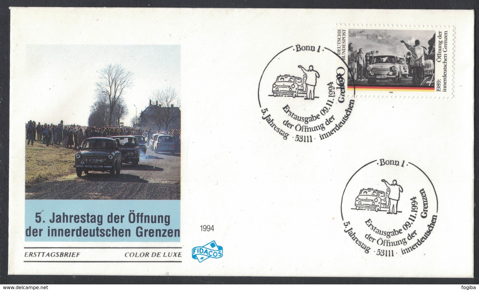 IN23  Germany 1994 Mi. 1769 FDC Bonn, 5 Year Öffnung Der Innerdeutschen Grenzen, Trabbi Trabant Car - Automobili