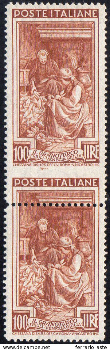 1950 - 100 Lire Lavoro, Coppia Verticale Con La Dentellatura Centrale Fortemente Spostata In Basso (... - Unclassified