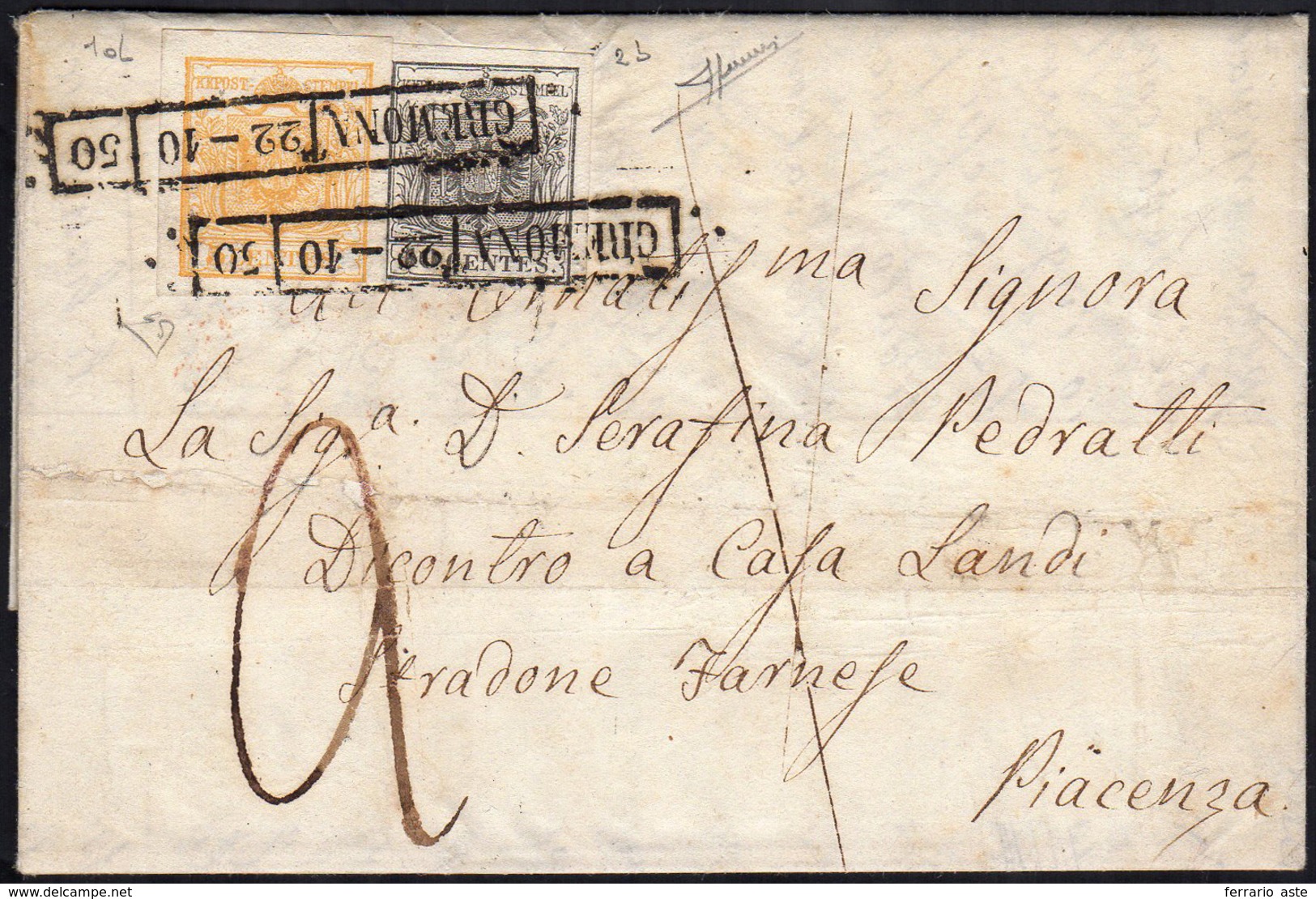 1850 - 5 Cent. Giallo Arancio E 10 Cent. Grigio Nero, Entrambi I Tiratura (1d,2b), Perfetti, Su Lett... - Lombardy-Venetia