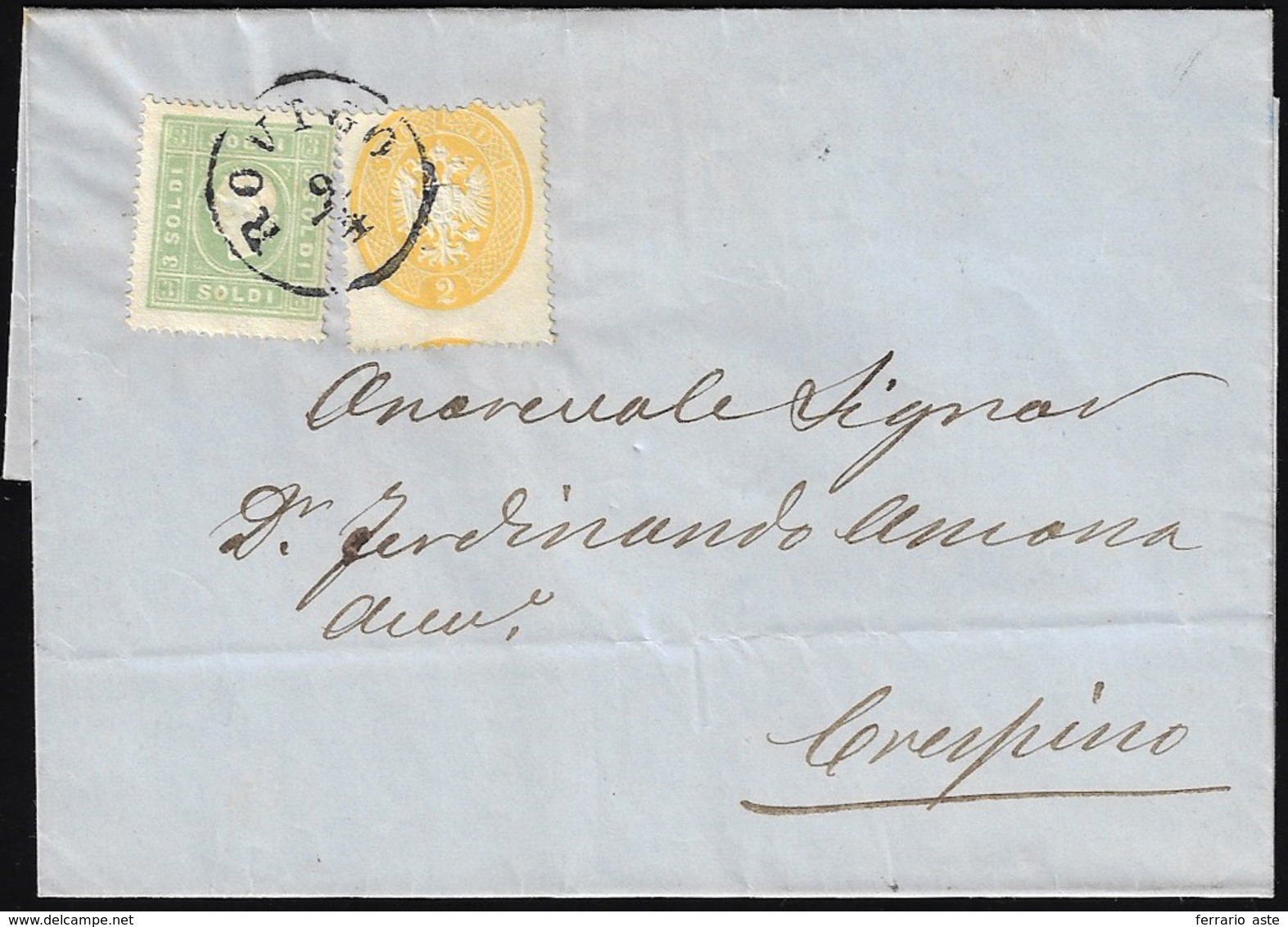 1863 - 2 Soldi Giallo, Dent. 14, Dentellatura Orizzontale Spostata In Basso, 3 Soldi Verde Giallo (3... - Lombardije-Venetië