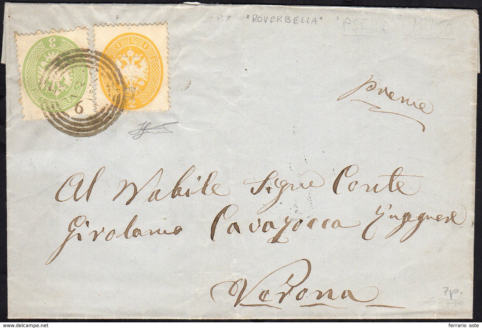 1864 - 2 Soldi E 3 Soldi, Dent. 14 (36,37) Perfetti, Su Fresca Lettera Da Roverbella (C4 Punti 7) 24... - Lombardo-Venetien