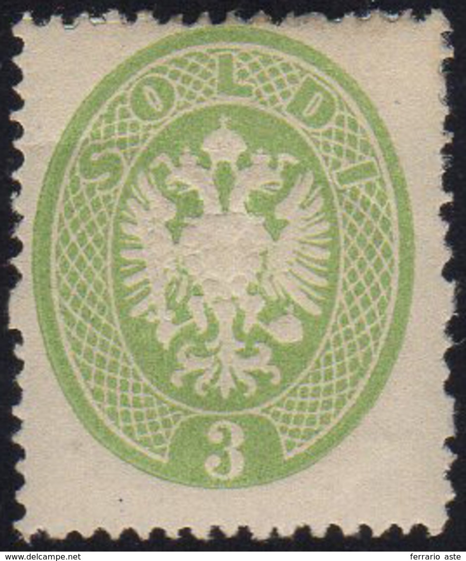 1863 - 3 Soldi Verde, Dent. 14 (37), Nuovo, Gomma Originalem Perfetto. Emilio Diena.... - Lombardije-Venetië