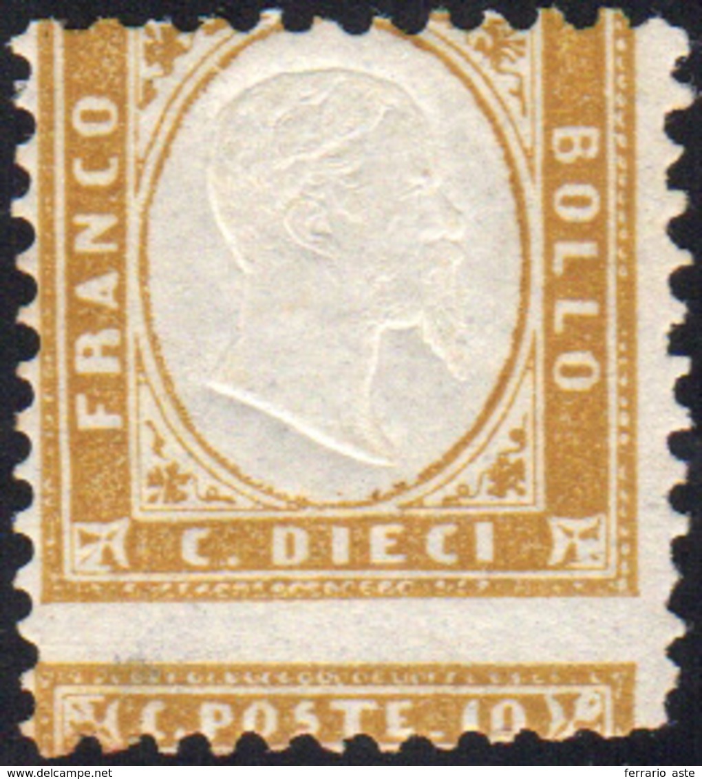 1862 - 10 Cent. Bistro Giallastro, Dentellatura Orizzontale Fortemente Spostata In Basso (1s), Gomma... - Altri & Non Classificati