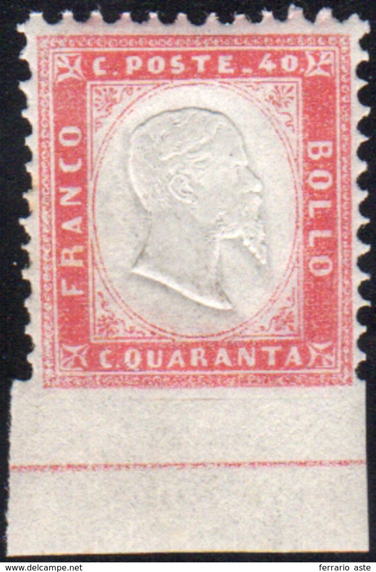 1862 - 40 Cent. Rosso Carminio, Non Dentellato In Basso Con Bordo Integrale Di Foglio (3l), Gomma In... - Other & Unclassified