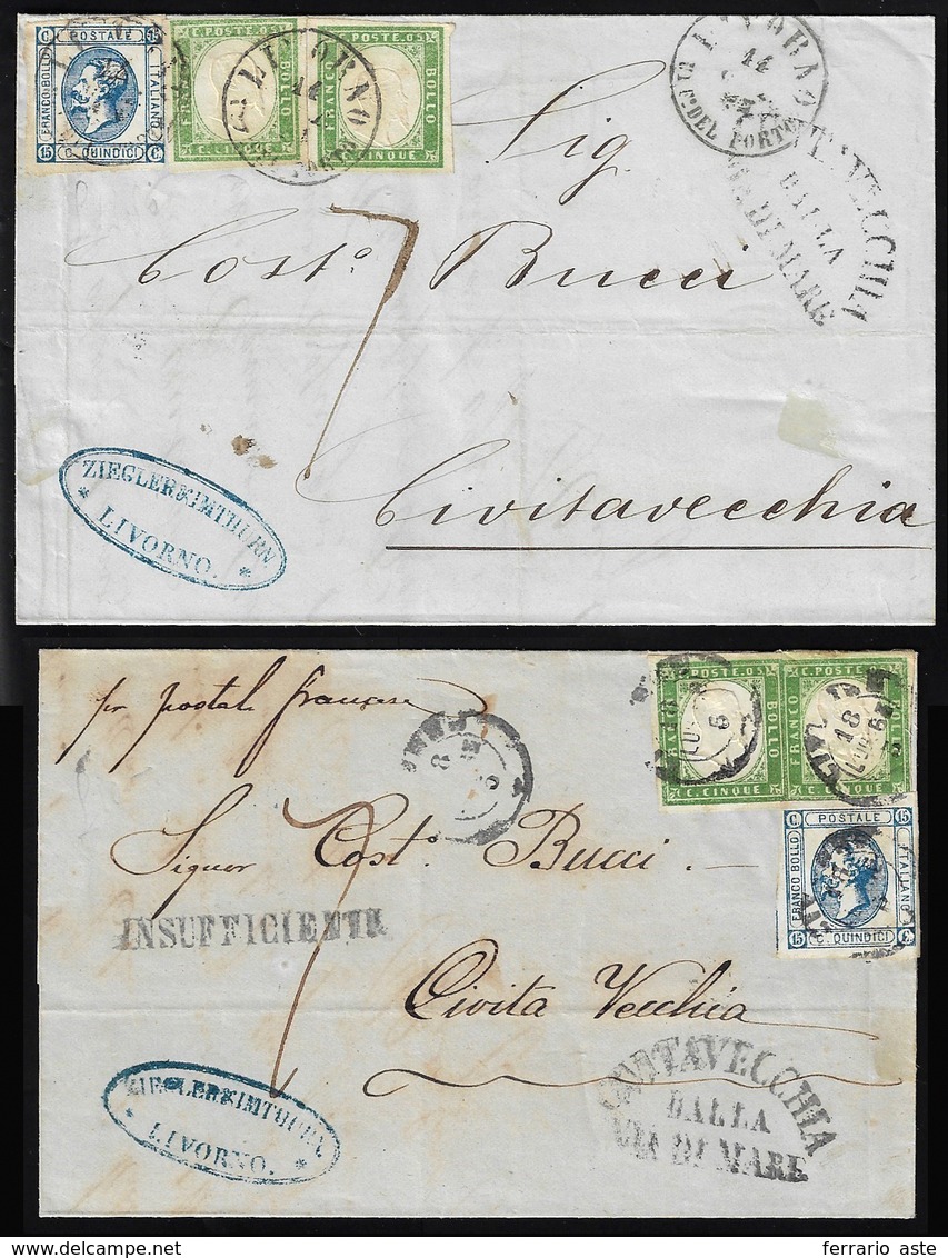 1863 - 15 Cent. Litografico, II Tipo (13), In Affrancatura Mista Con 5 Cent. Della IV Emissione Di S... - Andere & Zonder Classificatie
