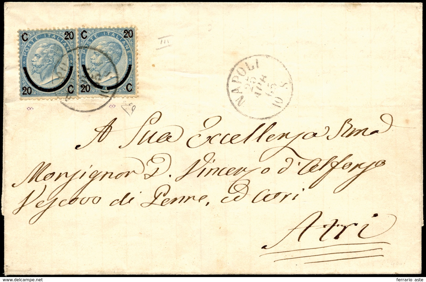 1865 - 20 Cent. Su 15 Cent. Ferro Di Cavallo, III Tipo (25), Due Esemplari, Uno Con Evidente Interru... - Sonstige & Ohne Zuordnung