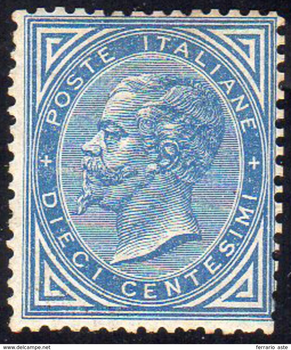 1877 - 10 Cent. Azzurro (27), Buona Centratura, Gomma Originale, Perfetto. Raro. Cert. Oro Raybaudi.... - Altri & Non Classificati