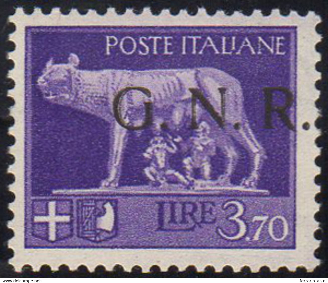 1943 - 3,70 Lire Soprastampa G.N.R. Di Brescia, Fortemente Spostata A Destra (484/Ihec), Gomma Integ... - Andere & Zonder Classificatie