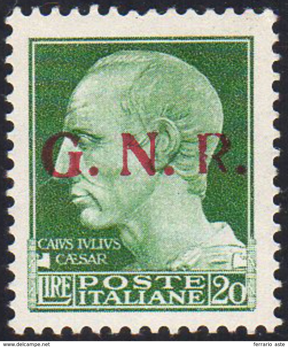 1943 - 20 Lire Soprastampa G.N.R. Di Brescia, II Tipo (487/II), Nuovo, Gomma Originale Integra, Perf... - Altri & Non Classificati