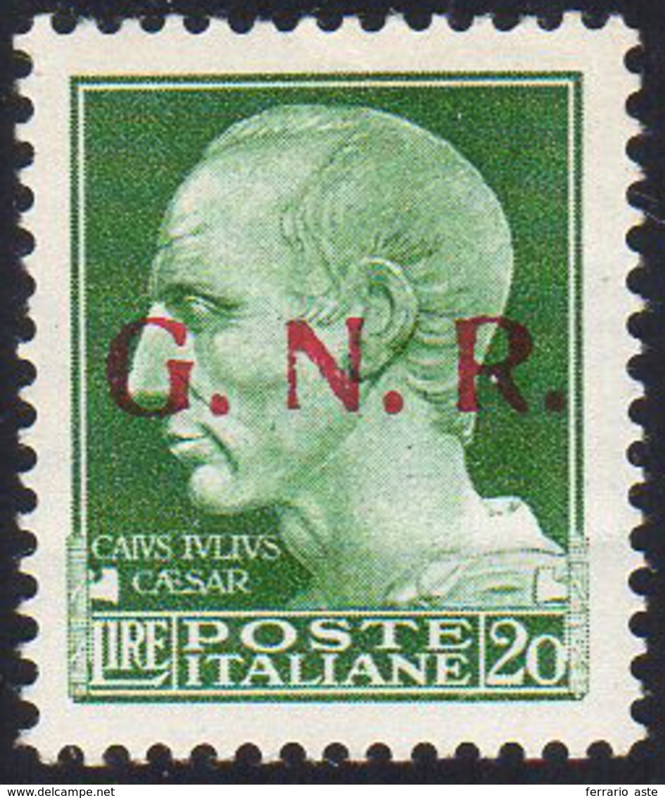 1943 - 20 Lire Soprastampa G.N.R. Di Brescia, II Tipo (487/II), Nuovo, Gomma Originale Integra, Perf... - Sonstige & Ohne Zuordnung