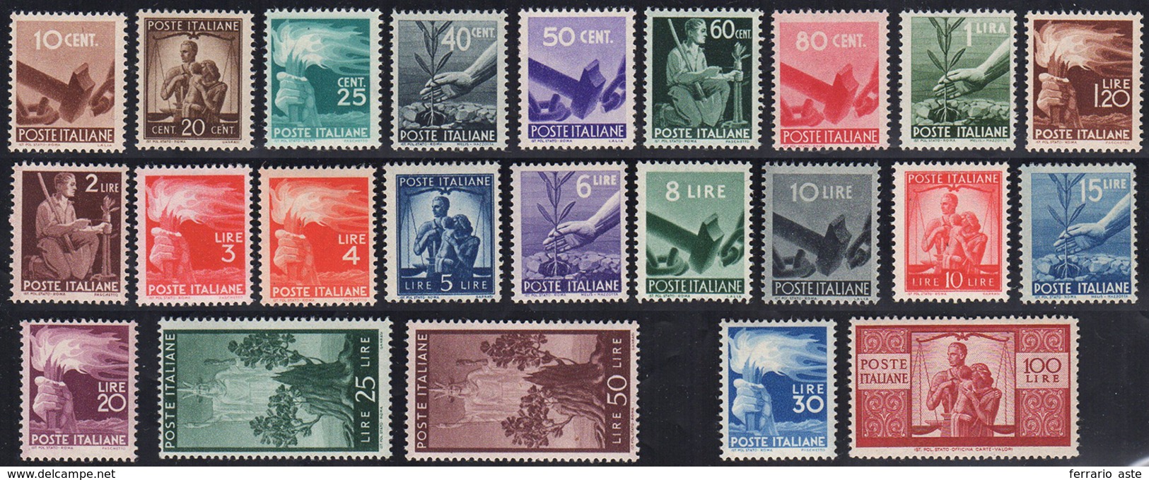 1945/48 - Democratica (543/565), Ottima Centratura, Gomma Integra, Perfetti. Alti Valori. Cert. Ferr... - Andere & Zonder Classificatie