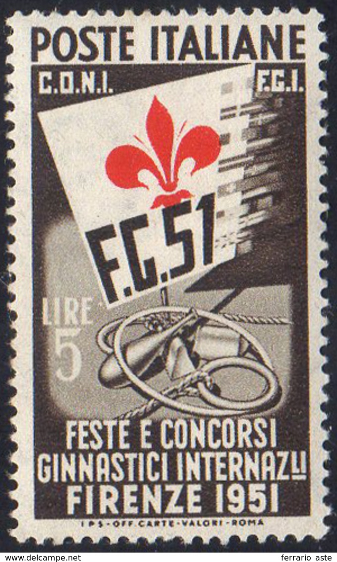 1951 - 5 Lire Ginnici, Stampa Del Giglio Fortemente Spostata A Destra (661ca), Nuovo, Gomma Original... - Altri & Non Classificati