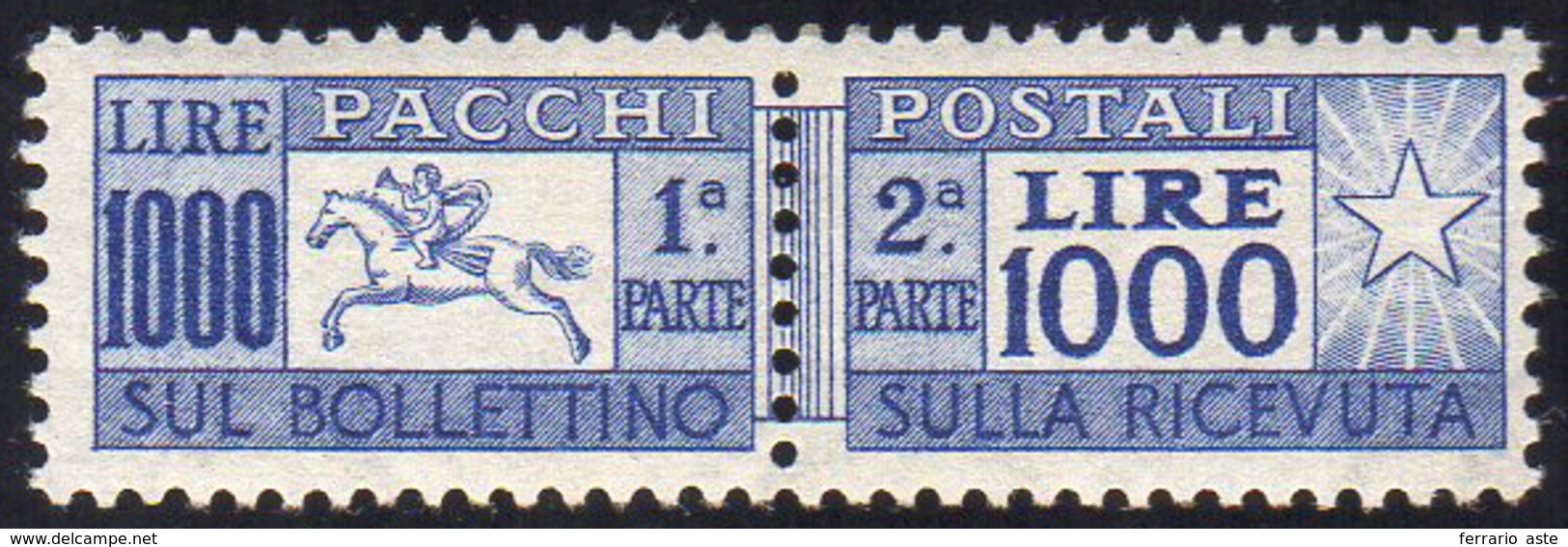 1954 - 1.000 Lire Cavallino, Filigrana Ruota (81), Gomma Integra, Perfetto. Cert. Ferrario.... - Pacchi Postali