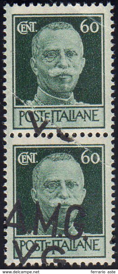 1945 - 60 Cent., Coppia Verticale, Un Esemplare Senza Soprastampa, L'altro Con Soprastampa Obliqua (... - Sonstige & Ohne Zuordnung