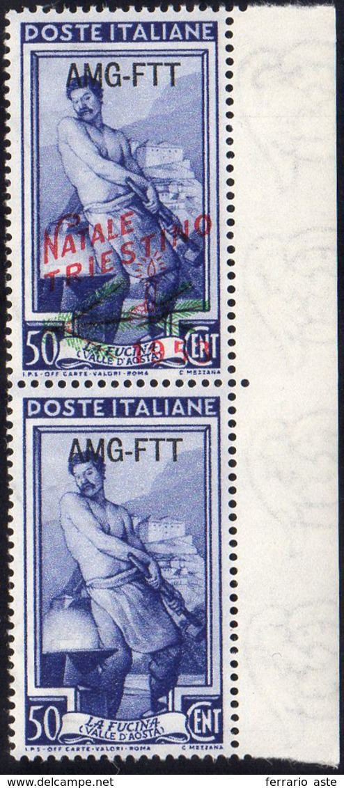 1953 - 50 Cent. Lavoro Soprastampato Natale Triestino, Coppia Verticale Con La Soprastampa Sull'esem... - Altri & Non Classificati