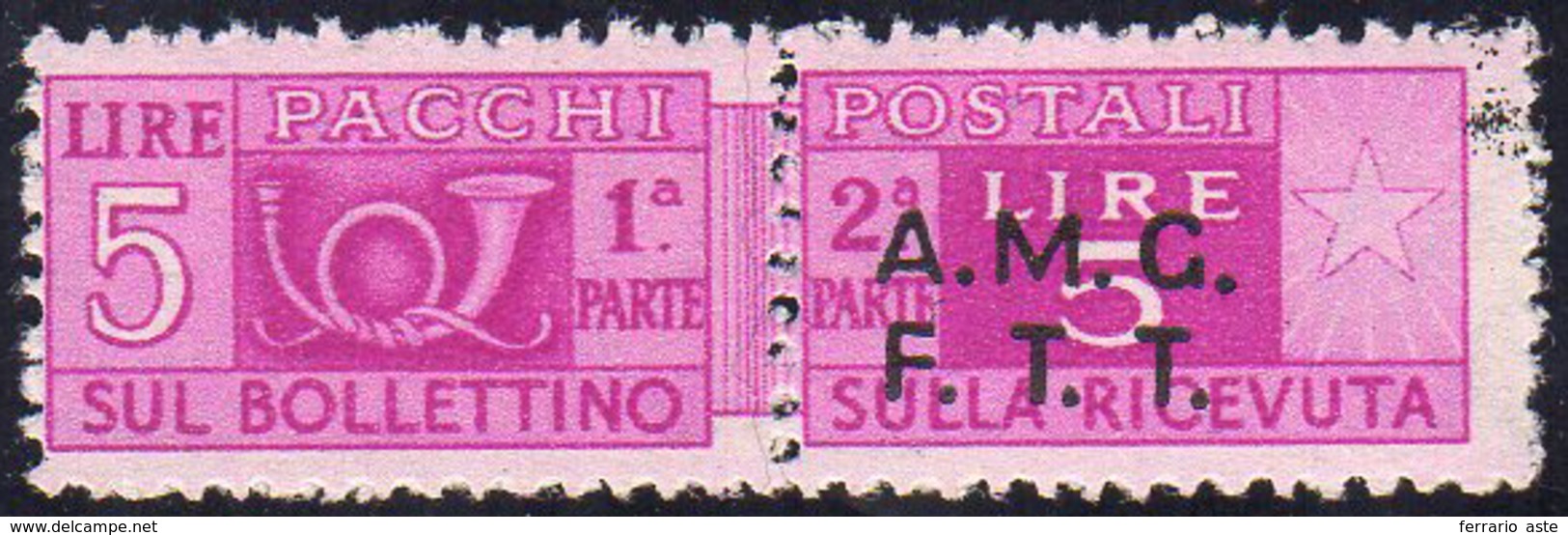 PACCHI POSTALI 1947 - 5 Lire, Soprastampa Su Due Righe, Senza Soprastampa Nella Sezione Di Sinistra ... - Other & Unclassified