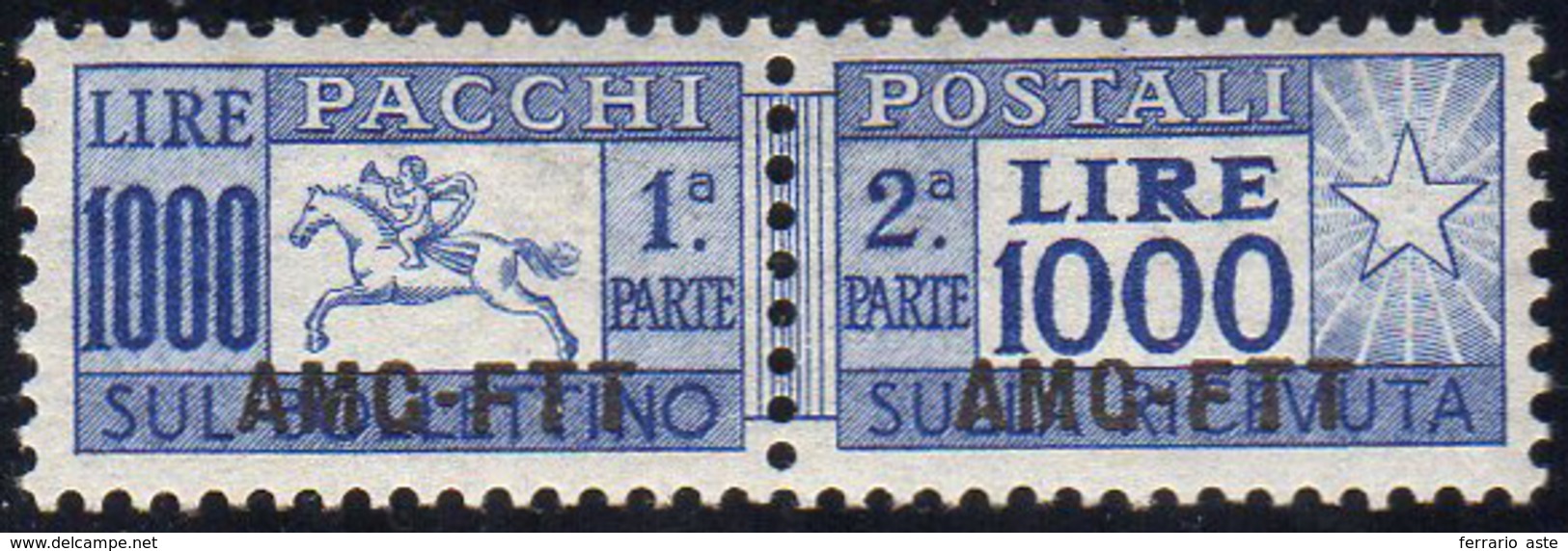 PACCHI POSTALI 1954 - 1.000 Lire Cavallino (26), Ben Centrato, Gomma Originale Integra, Perfetto. Fe... - Other & Unclassified