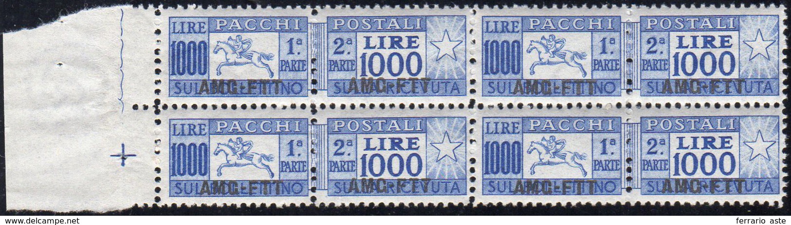 PACCHI POSTALI 1954 - 1.000 Lire Cavallino (26), Ottima Centratura, Blocco Di Quattro, Gomma Integra... - Altri & Non Classificati