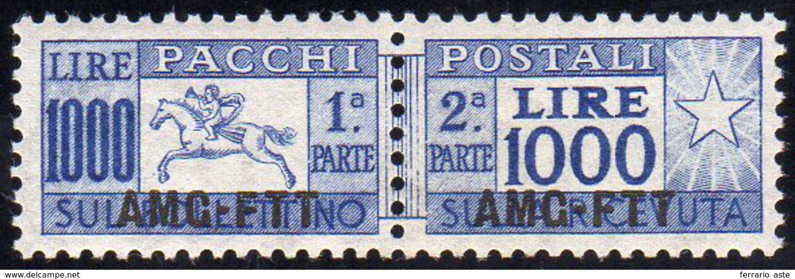 PACCHI POSTALI 1954 - 1.000 Lire Cavallino Soprastampato (26), Ottima Centratura, Gomma Integra, Per... - Altri & Non Classificati