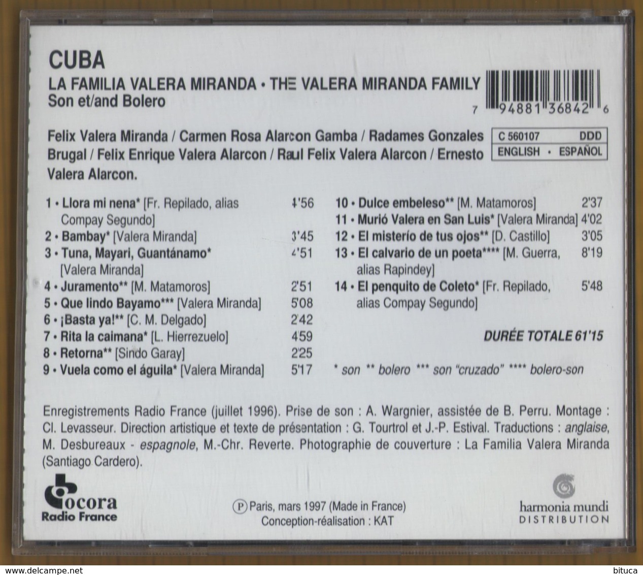 CD 14 TITRES CUBA LA FAMILIA VALERA MIRANDA  BON ETAT & RARE - Wereldmuziek