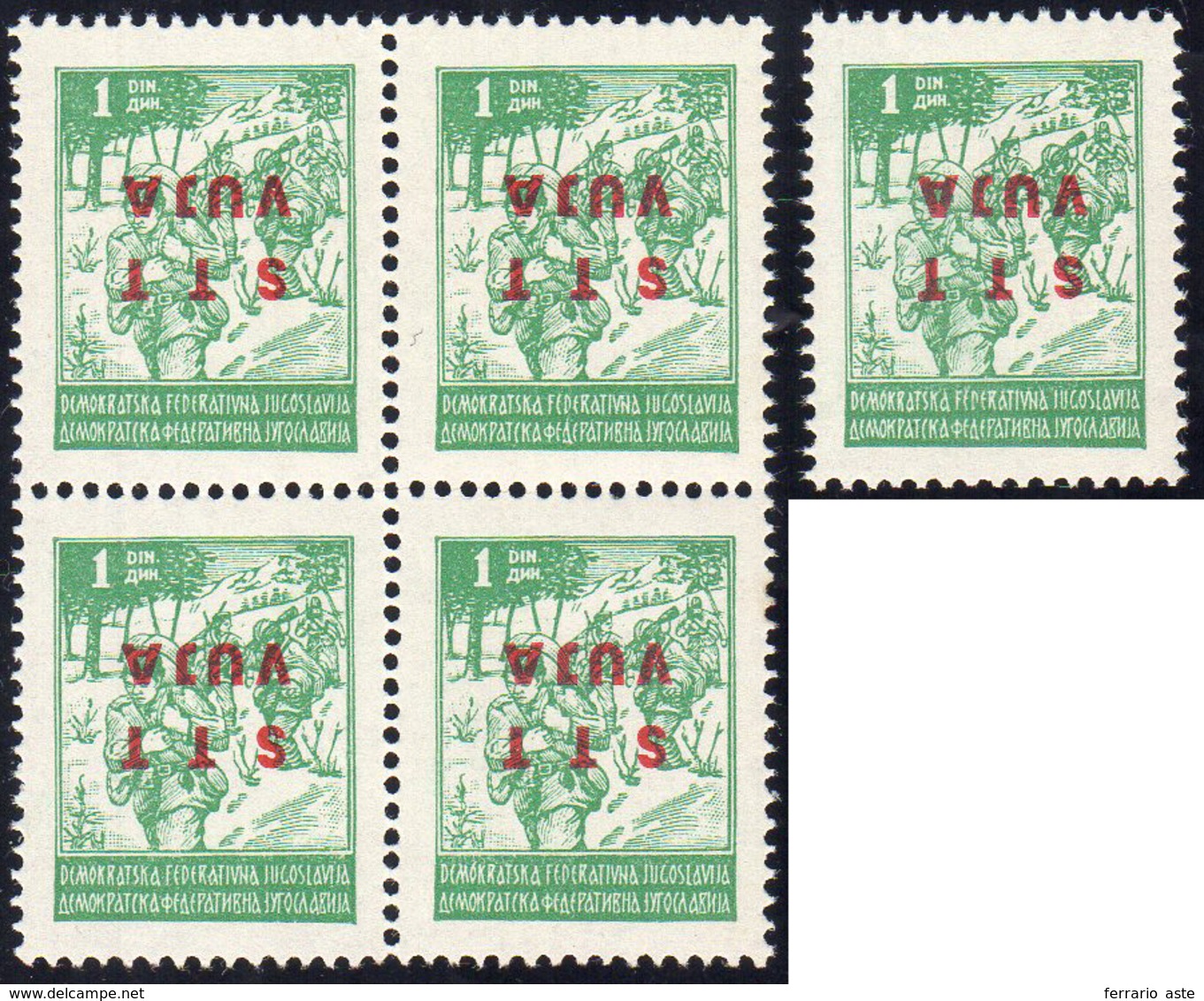 1949 - 1 D. Soprastampa Capovolta (8b), Singolo E Blocco Di Quattro, Gomma Integra, Perfetti. Avi, C... - Sonstige & Ohne Zuordnung