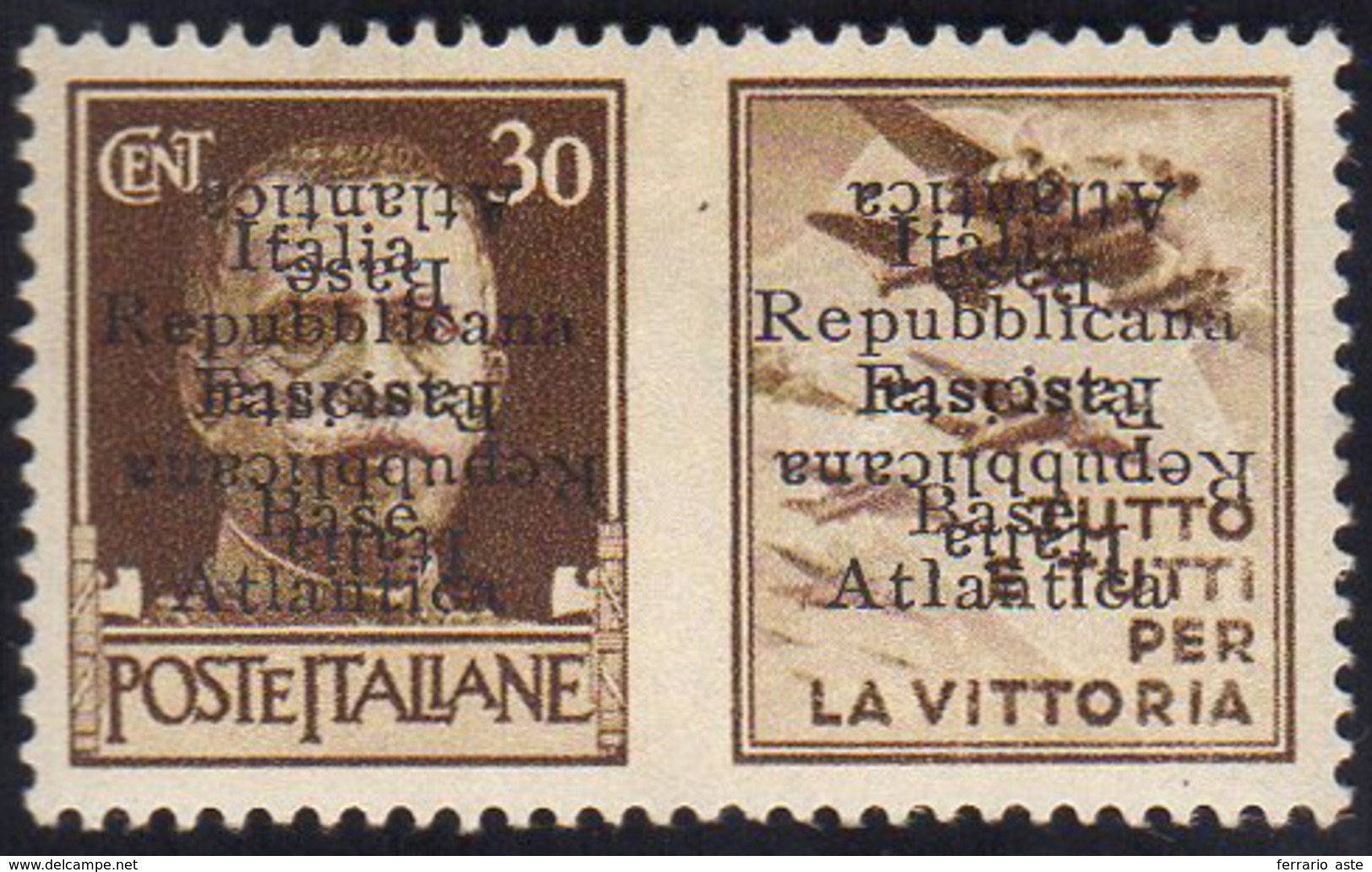 BASE ATLANTICA 1943 - 30 Cent. Aeronautica, Doppia Soprastampa Di Cui Una Capovolta (18a), Gomma Int... - Zonder Classificatie