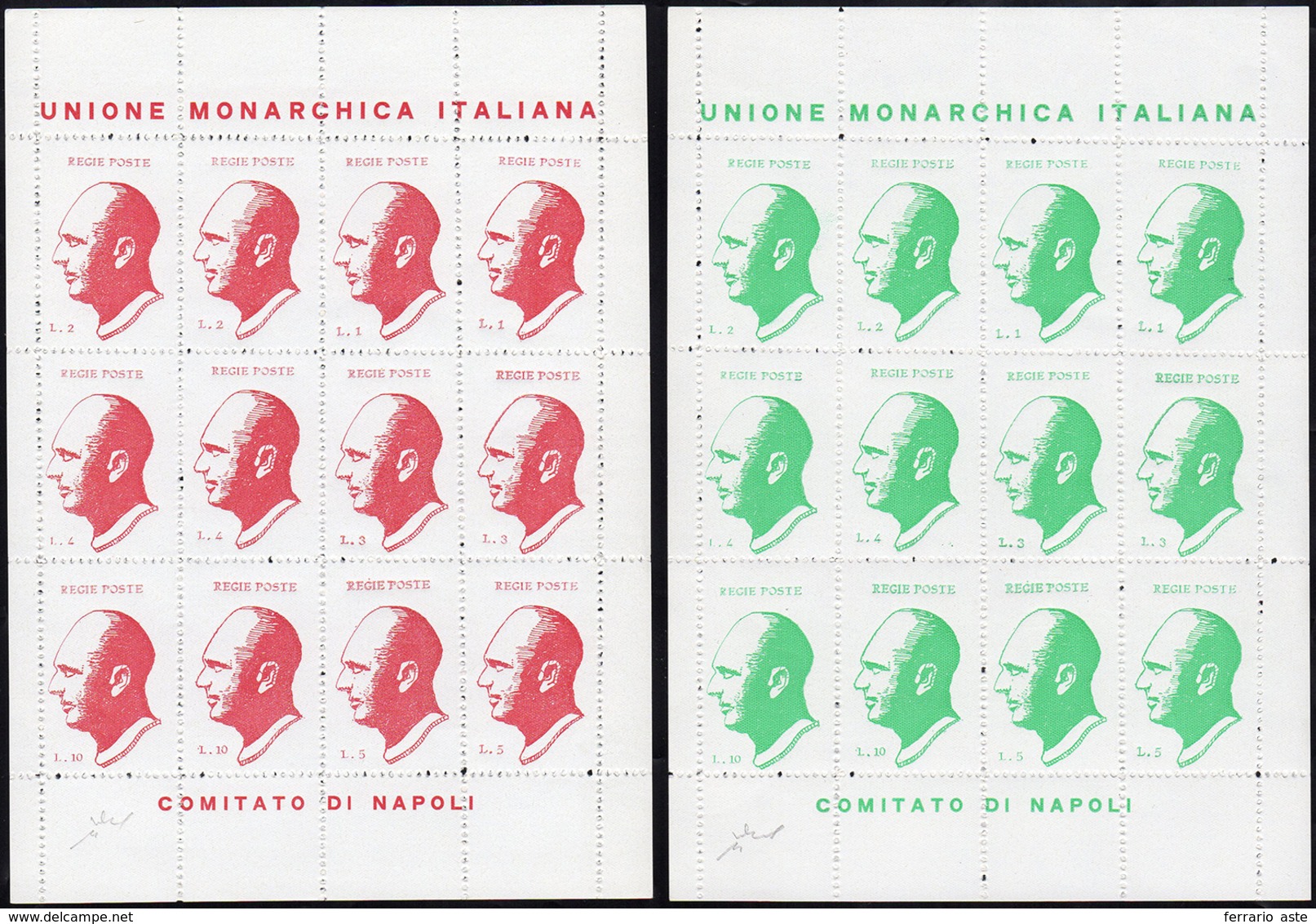 UNIONE MONARCHICA ITALIANA 1946 - Foglietti Rosso E Verde (CEI F1/F2), Gomma Integra, Perfetti. Bell... - Non Classificati