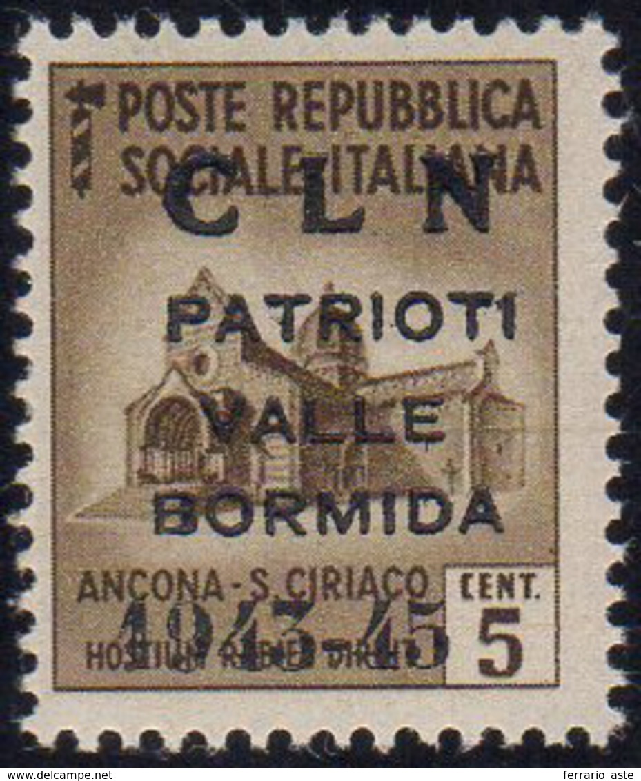 VALLE BORMIDA 1945 - 5 Cent. Bruno, Soprastampa Modificata (1A) Nuovo, Gomma Originale Integra, Perf... - Centraal Comité Van Het Nationaal Verzet (CLN)