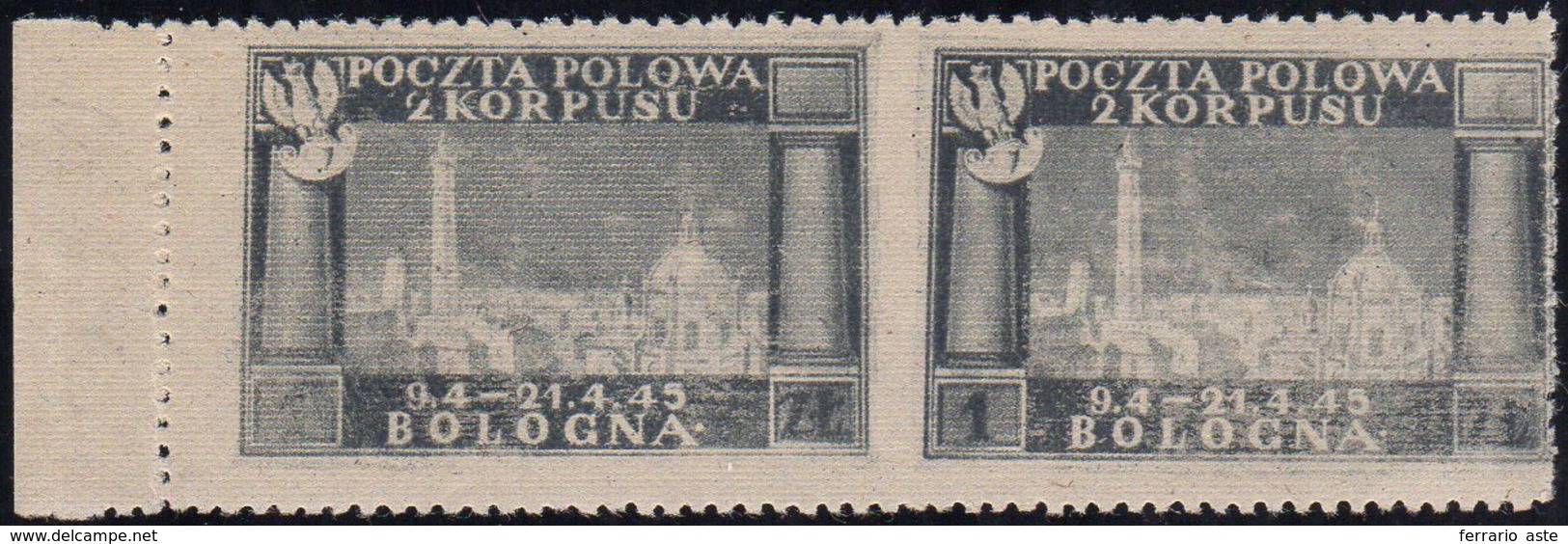1946 - Vittorie Polacche, Carta Grigiastra, Coppia Orizzontale Non Dentellata Al Centro (3db), Gomma... - 1946-47 Corpo Polacco Periode