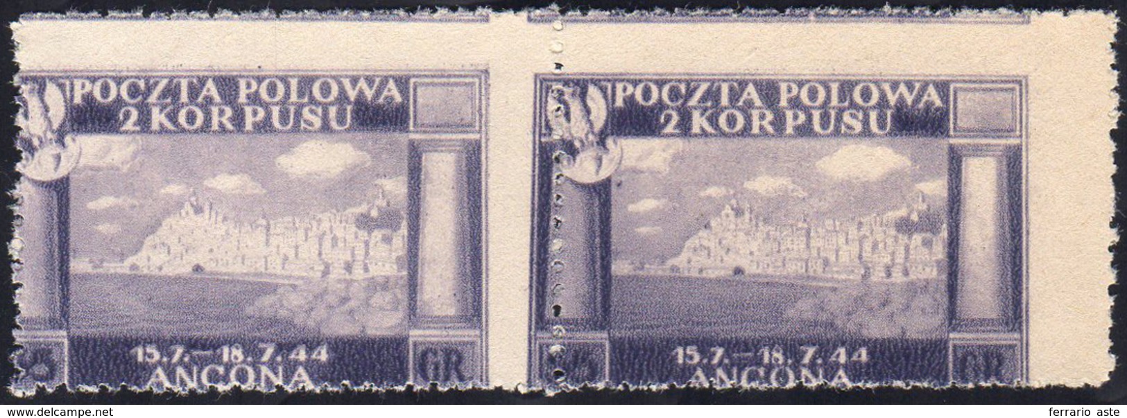 1946 - 55 G. Violetto Vittorie Polacche, Colore Diverso, Dentellatura Fortemente Spostata In Alto E ... - 1946-47 Corpo Polacco