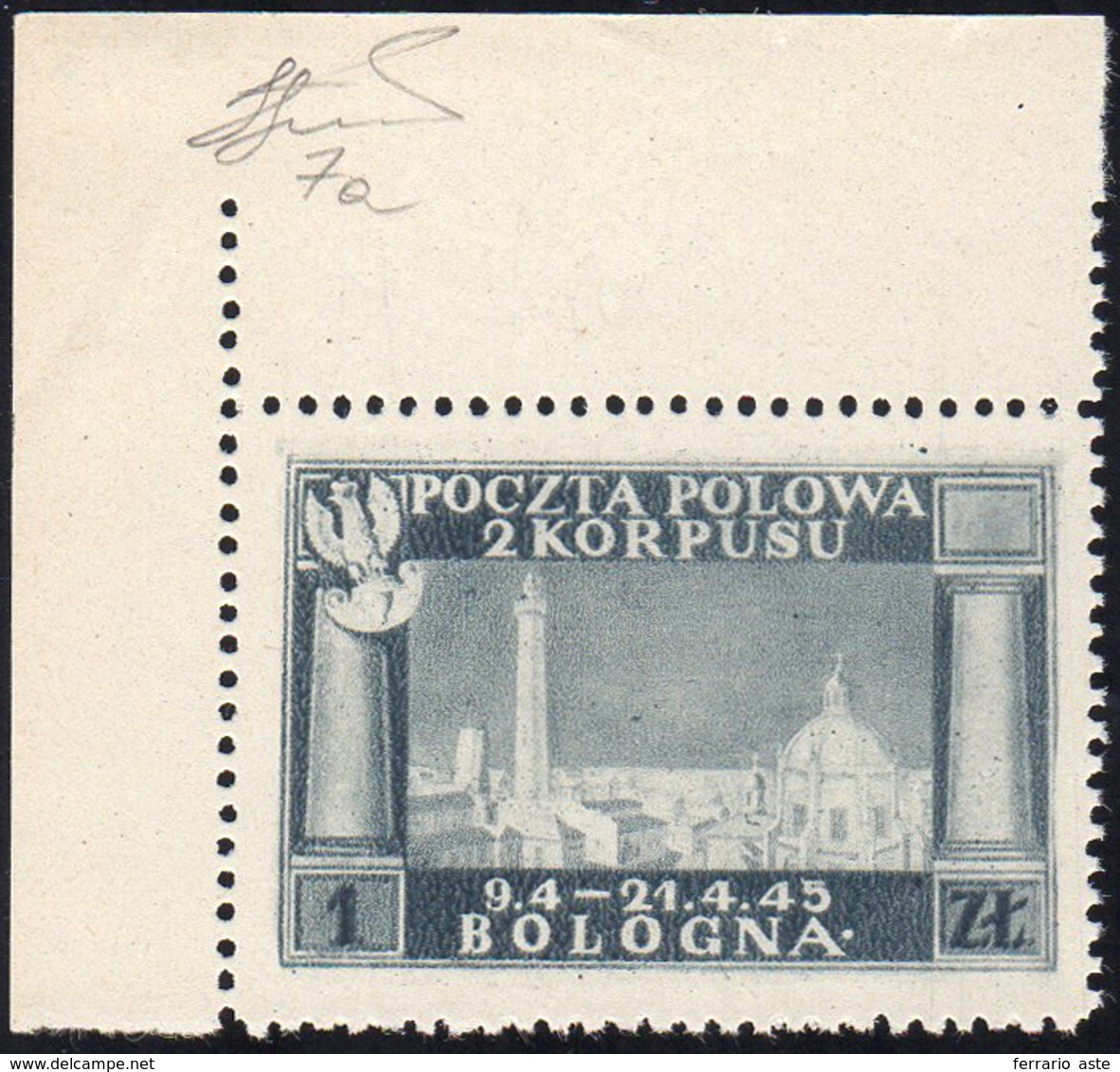 1946 - 1 Z. Grigio Vittorie Polacche, Carta Bianca (7a), Ottima Centratura, Angolo Di Foglio, Senza ... - 1946-47 Zeitraum Corpo Polacco