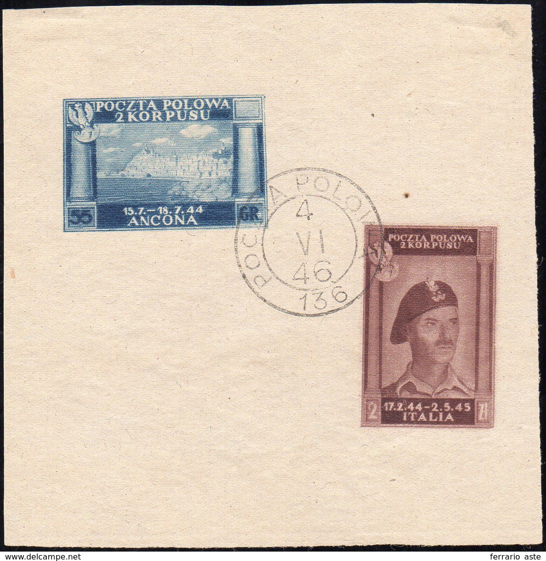 1946 - 2 Z. + 55 G. Vittorie Polacche, Stampati In Foglietto Senza Iscrizione (F13A+2A), Usato, Perf... - 1946-47 Zeitraum Corpo Polacco