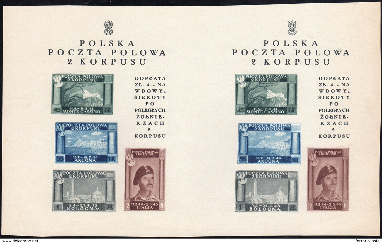 FOGLIETTI 1946 - Vittorie Polacche, Foglietto Su Carta Bianca, Senza Timbro E In Coppia Orrinzontale... - 1946-47 Corpo Polacco