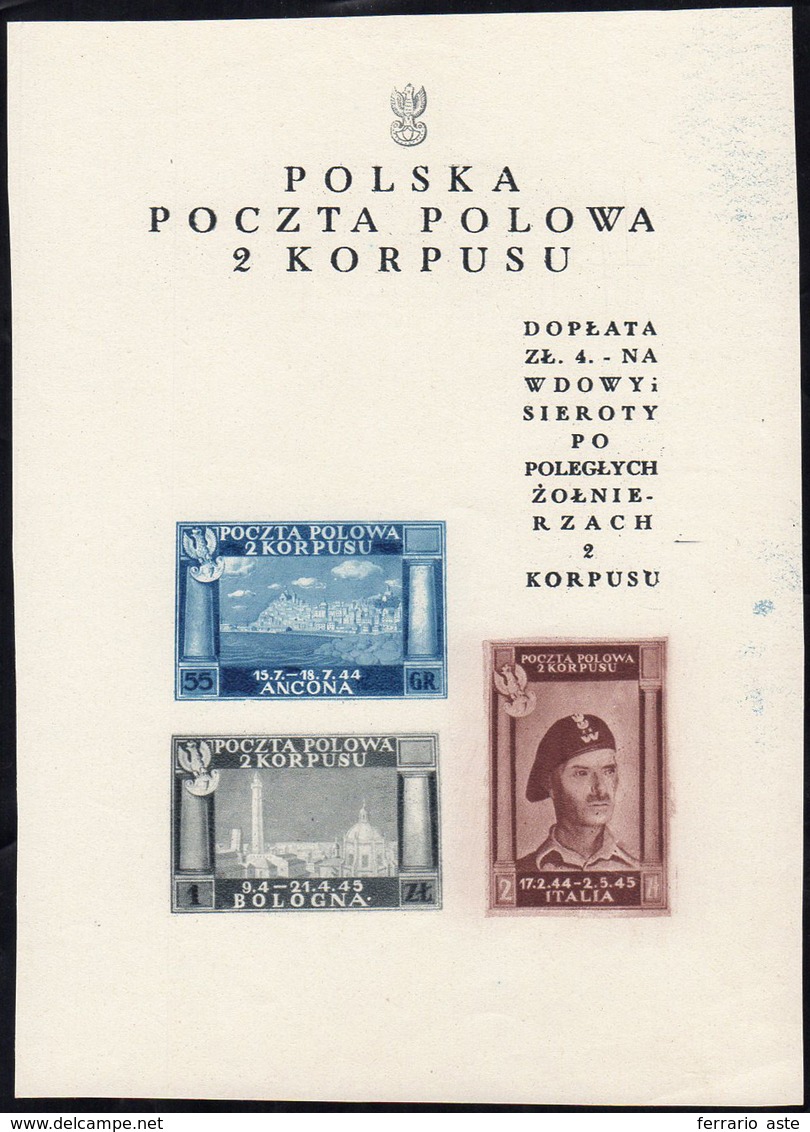 FOGLIETTI 1946 - Vittorie Polacche, Foglietto Su Carta Bianca Senza La Stampa Del Valore Da 45 G. E ... - 1946-47 Corpo Polacco Period