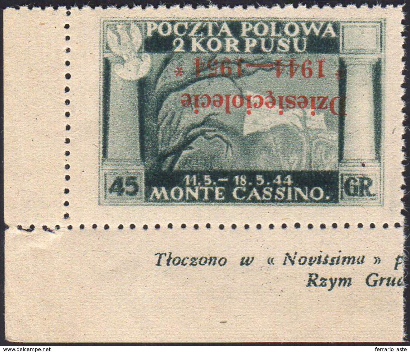 1954 - 45 G. Soprastampa Vermiglio Capovolta (7a), Angolo Di Foglio, Gomma Integra, Perfetto. Cert. ... - Altri & Non Classificati