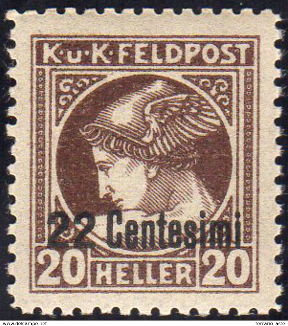 OCC. AUSTRIACA FRIULI GIORNALI 1918 - 22 Cent. Su 20 H., Dent. 11 1/2 (4a), Gomma Integra, Perfetto.... - Sonstige & Ohne Zuordnung