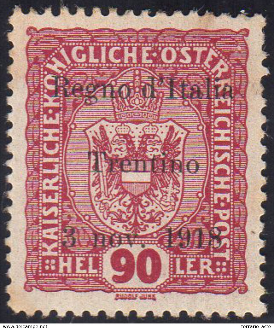 TRENTINO ALTO ADIGE 1918 - 90 H., Soprastampato (14), Gomma Integra, Lievi Ingiallimenti. Cert. Avi.... - Sonstige & Ohne Zuordnung