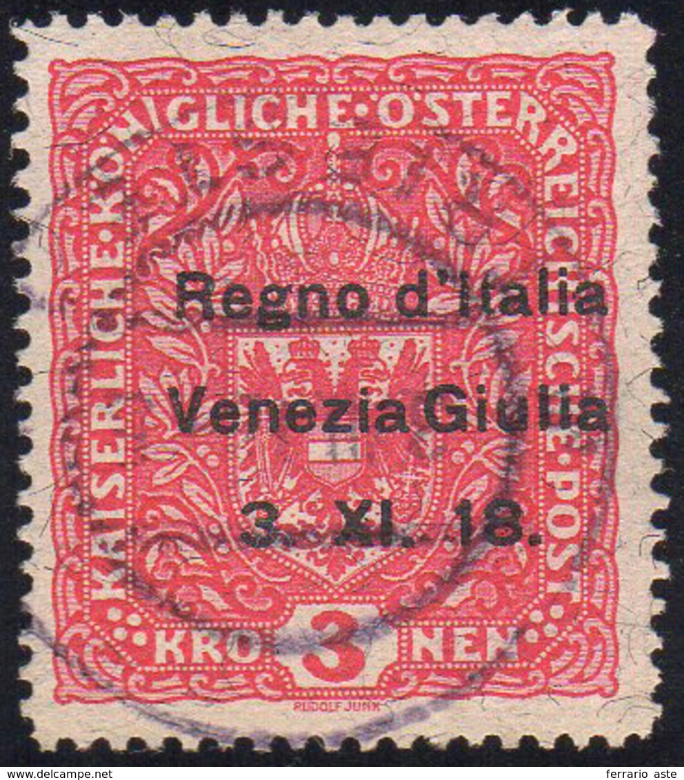 VENEZIA GIULIA 1918 - 3 K. Soprastampato (16), Usato, Perfetto. Ferrario.... - Andere & Zonder Classificatie