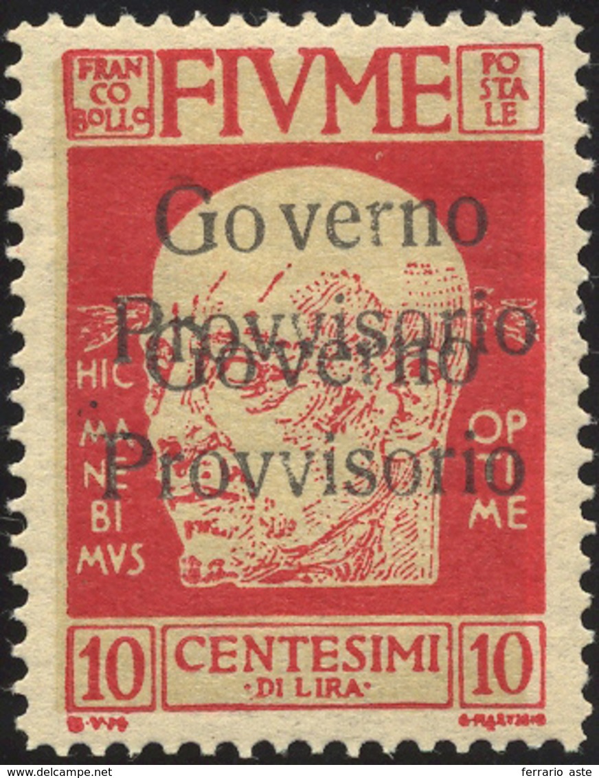 FIUME 1921 - 10 Cent. Doppia Soprastampa (176c), Gomma Originale, Perfetto. Bello!... - Altri & Non Classificati