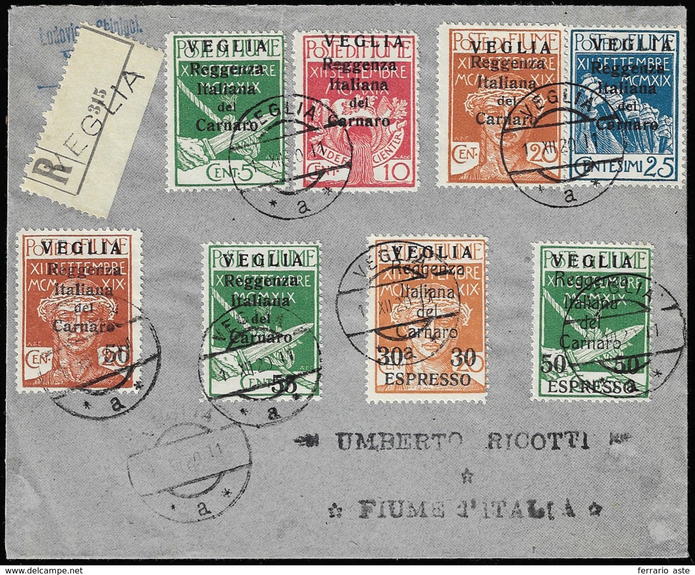 VEGLIA 1920 - Seconda Emissione Ed Espressi (5/10, E1/2), Perfetti, Usati Su Busta Raccomandata Da V... - Andere & Zonder Classificatie